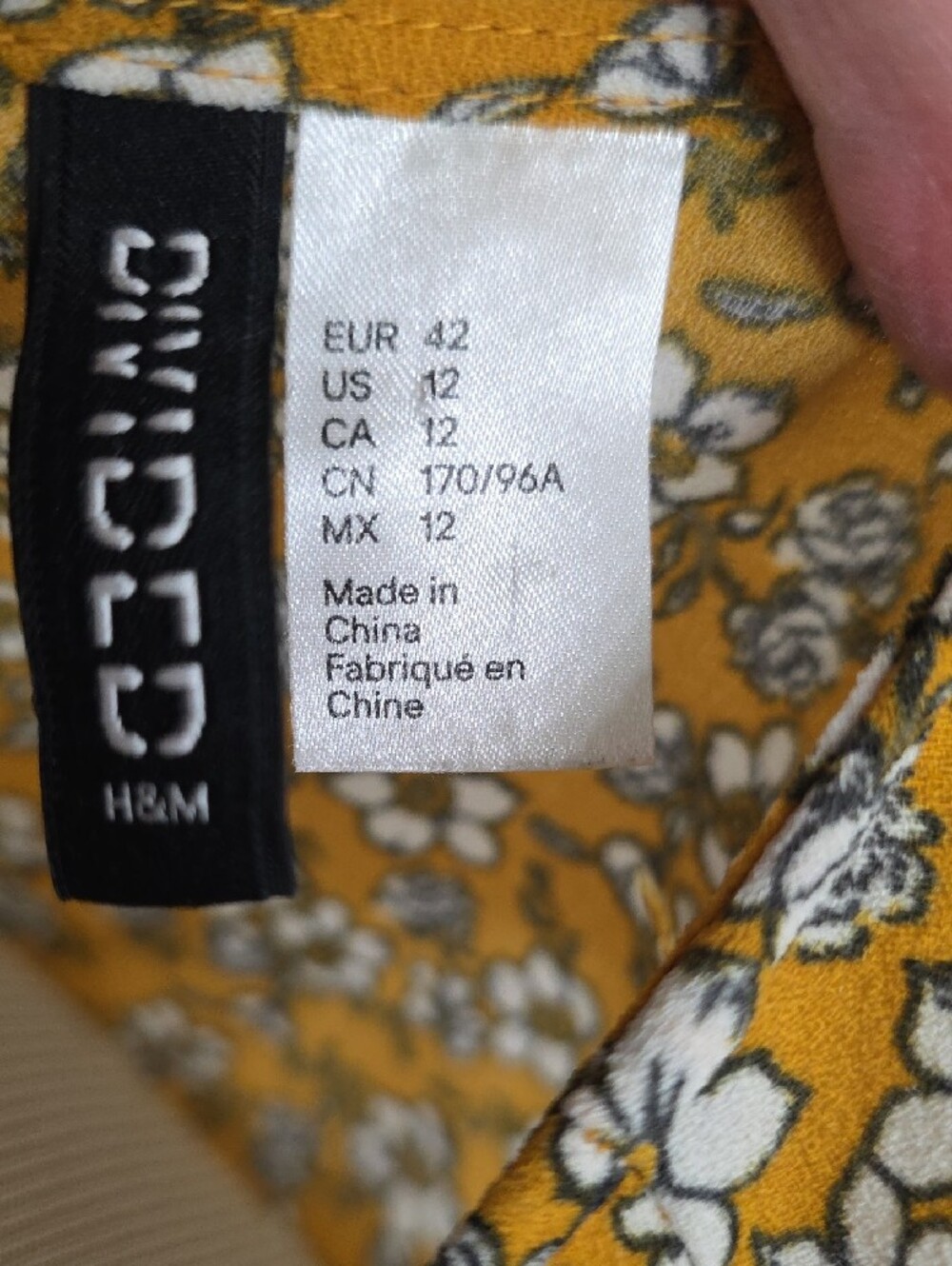 H&M Mustard Size 12 Floral Tie-Waist Mini Dress - Picture 4 of 6